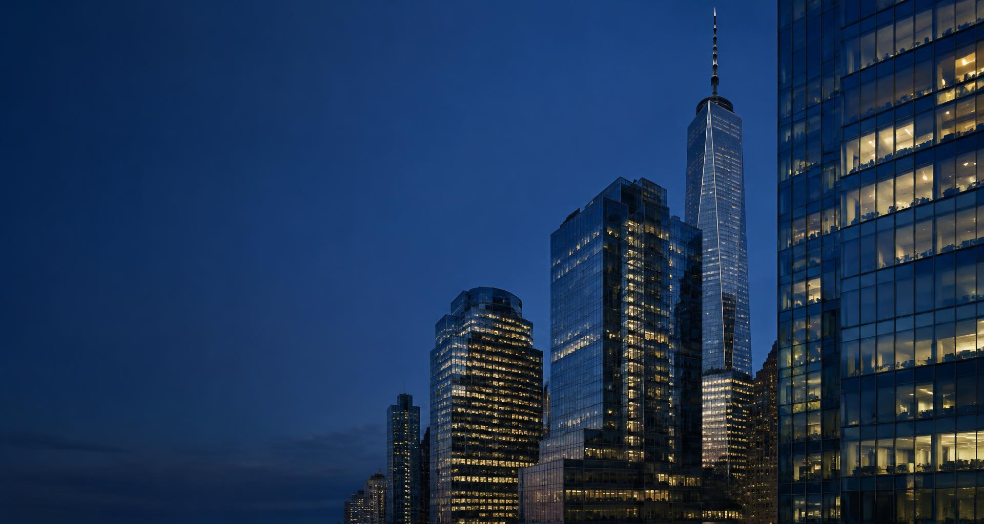 Edificios de oficinas en Estados Unidos al anochecer